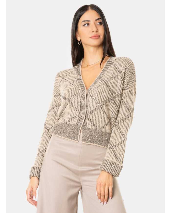 D.EXTERIOR Cardigan paillettes con rombi