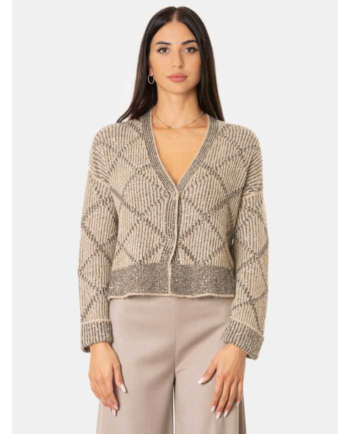 D.EXTERIOR Cardigan paillettes con rombi