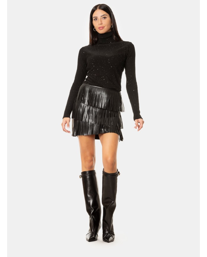 ISABELLE BLANCHE paris Minigonna in ecopelle con frange