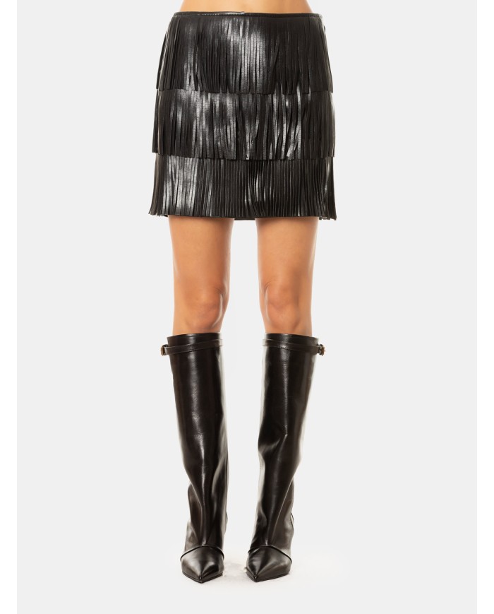 ISABELLE BLANCHE paris Minigonna in ecopelle con frange