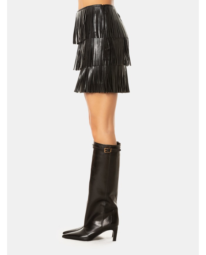 ISABELLE BLANCHE paris Minigonna in ecopelle con frange