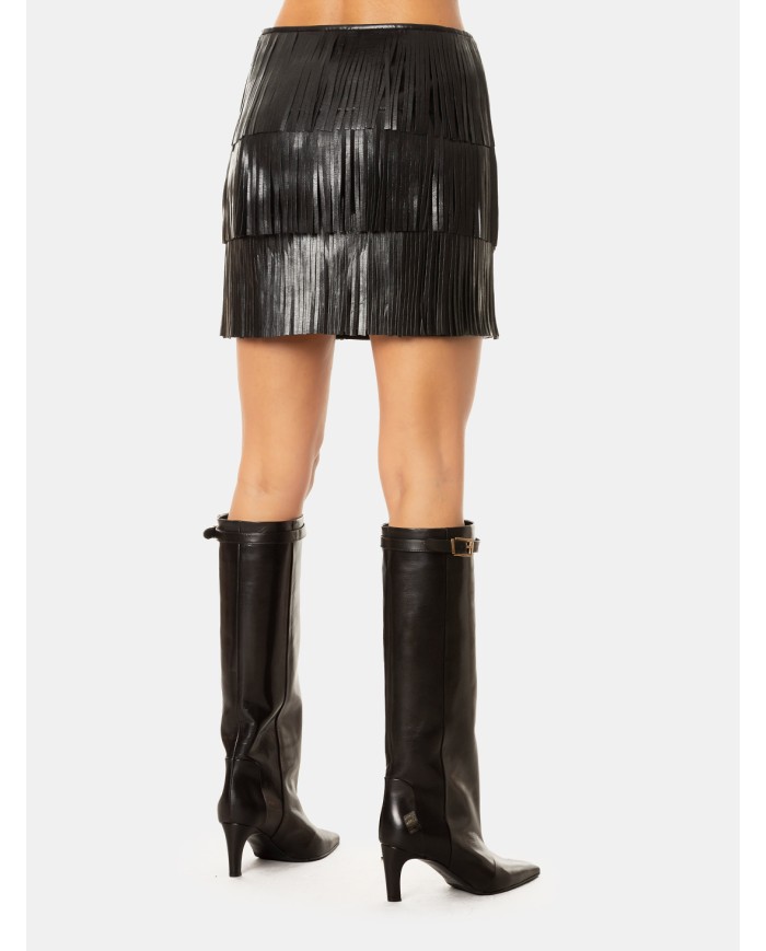 ISABELLE BLANCHE paris Minigonna in ecopelle con frange