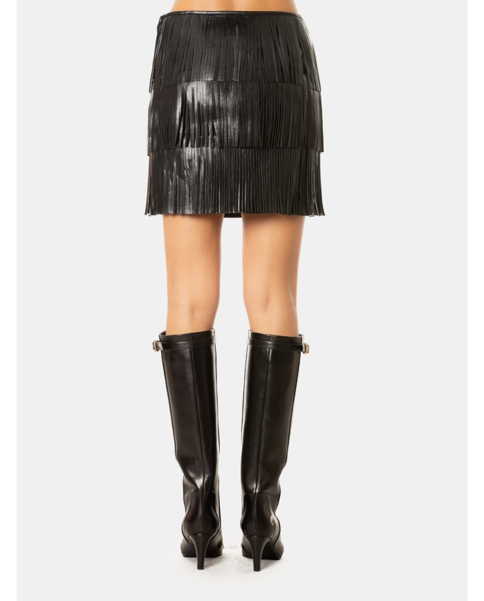 ISABELLE BLANCHE paris Minigonna in ecopelle con frange