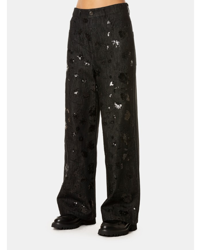 ISABELLE BLANCHE paris Pantalone in denim con ricamo