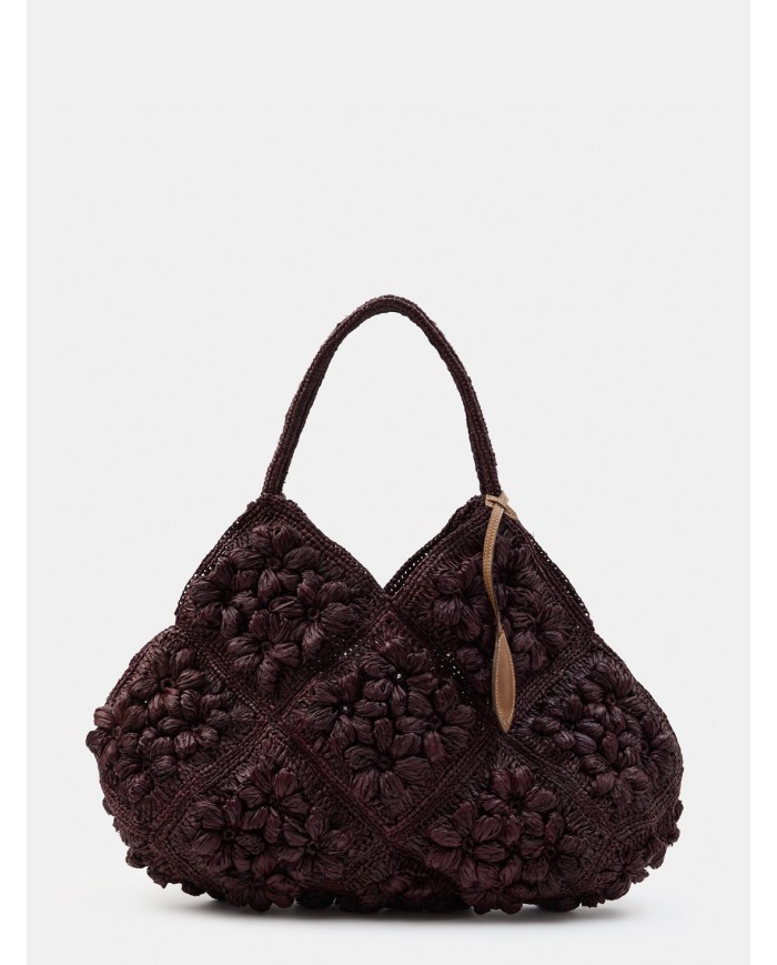 AFAR Borsa large ricamata e intrecciata in rafia