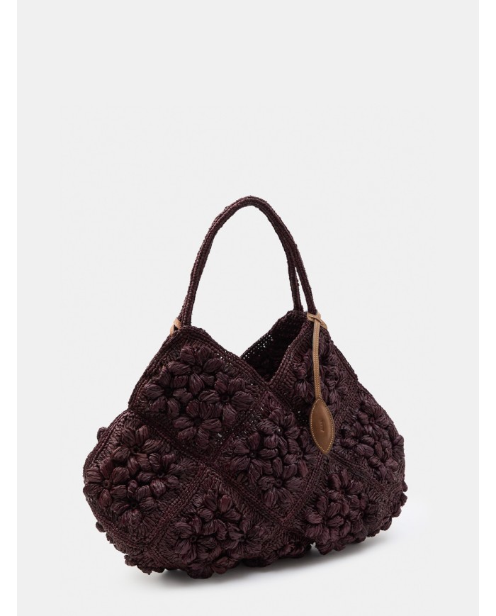 AFAR Borsa large ricamata e intrecciata in rafia