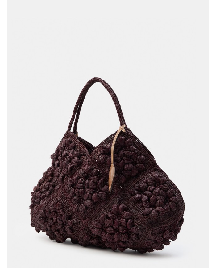 AFAR Borsa large ricamata e intrecciata in rafia