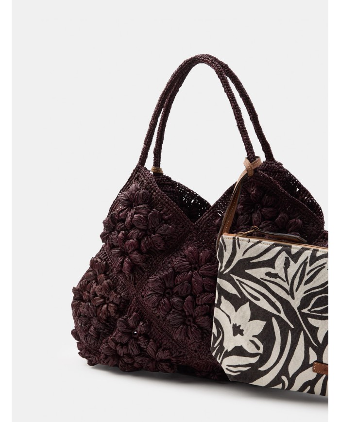 AFAR Borsa large ricamata e intrecciata in rafia