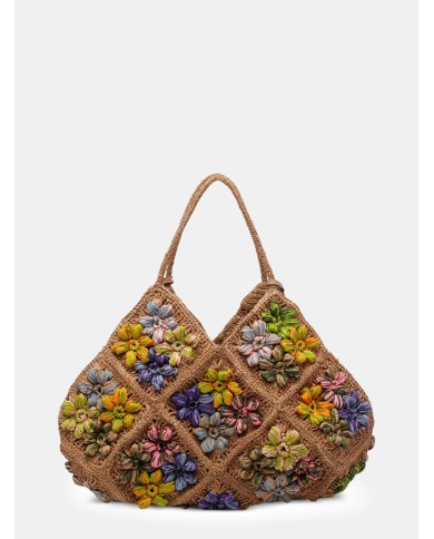 AFAR Borsa Large ricamata e intrecciata in rafia