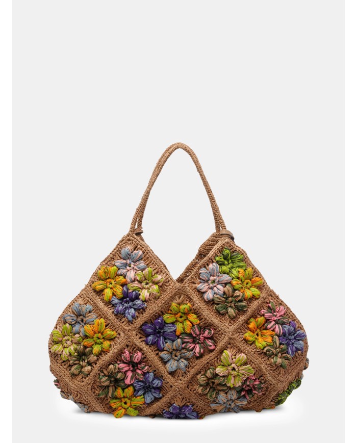 AFAR Borsa Large ricamata e intrecciata in rafia