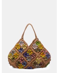 AFAR Borsa Large ricamata e intrecciata in rafia