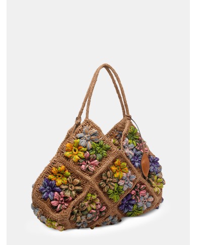AFAR Borsa Large ricamata e intrecciata in rafia