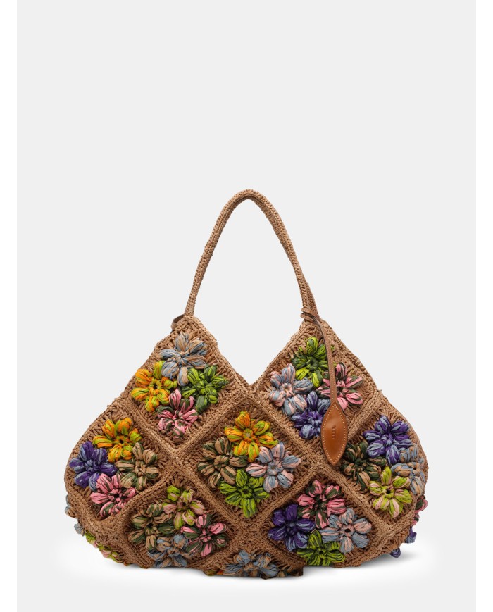 AFAR Borsa Large ricamata e intrecciata in rafia