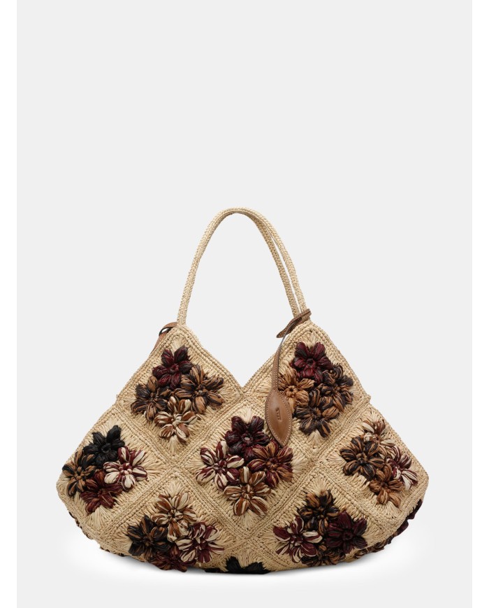 AFAR Borsa Large ricamata intrecciata in rafia