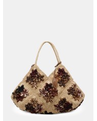 AFAR Borsa Large ricamata intrecciata in rafia