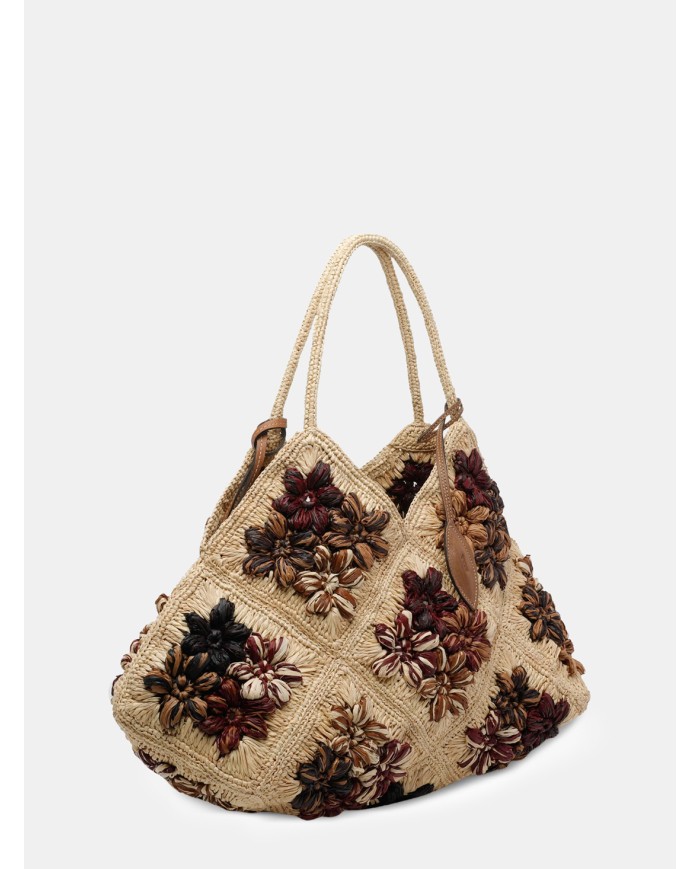 AFAR Borsa Large ricamata intrecciata in rafia