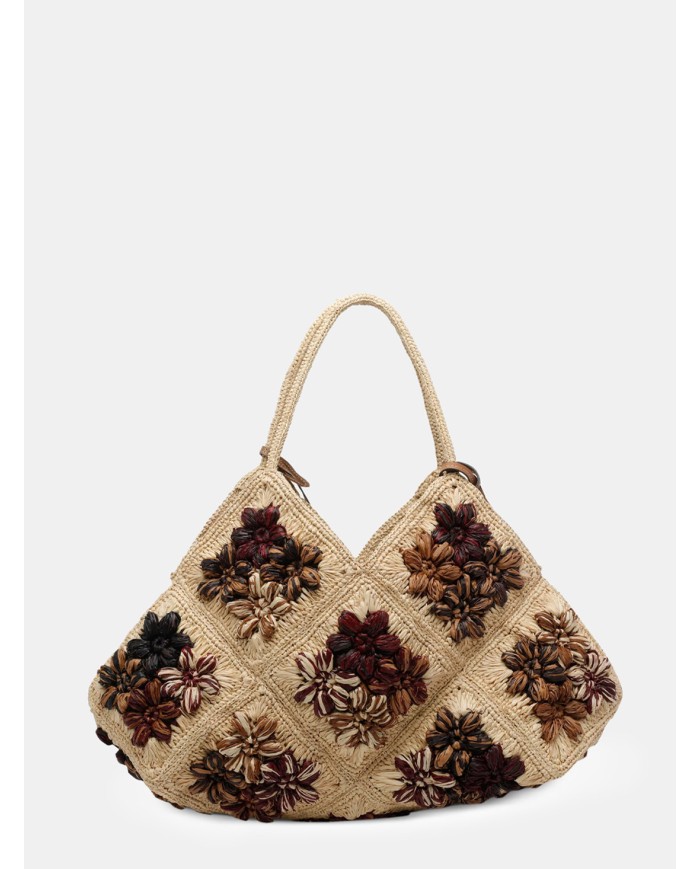 AFAR Borsa Large ricamata intrecciata in rafia