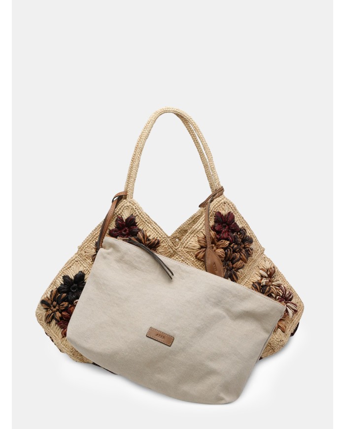 AFAR Borsa Large ricamata intrecciata in rafia