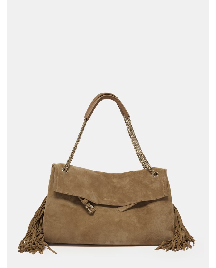 ORCIANI Borsa Venus Peach Fringe Midi a spalla in suede