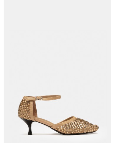 Strategia Sandalo pump in rete con strass