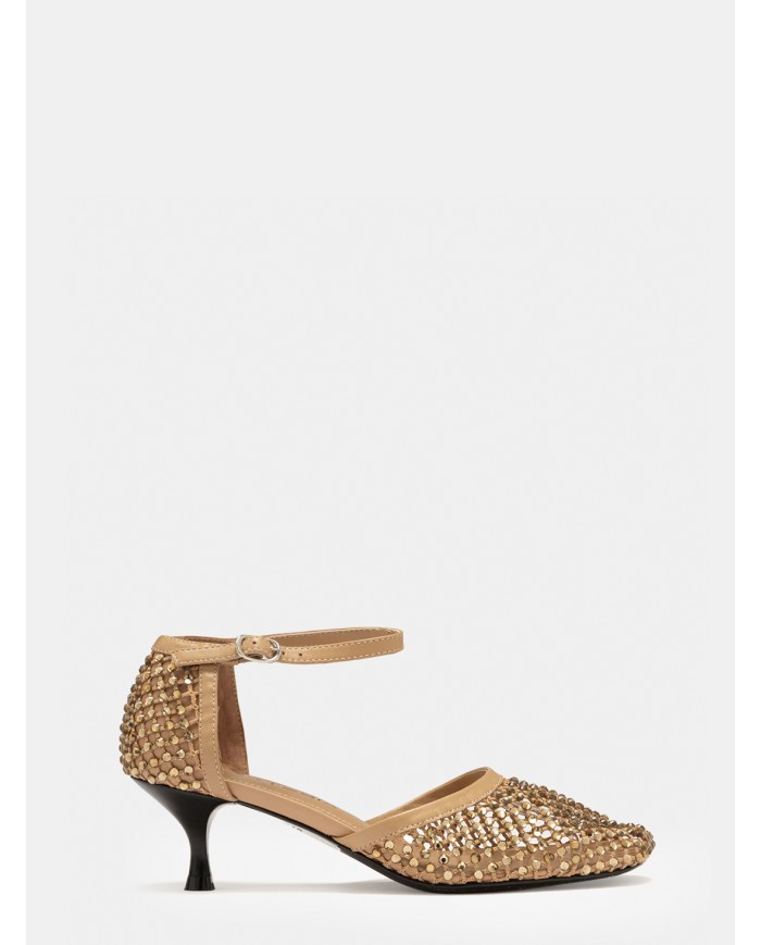 Strategia Sandalo pump in rete con strass