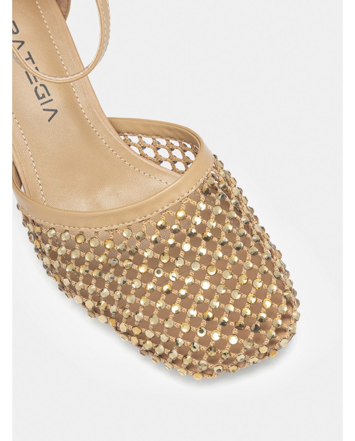 Strategia Sandalo pump in rete con strass