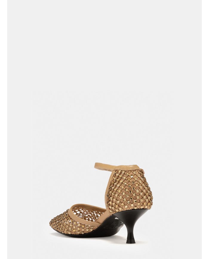 Strategia Sandalo pump in rete con strass