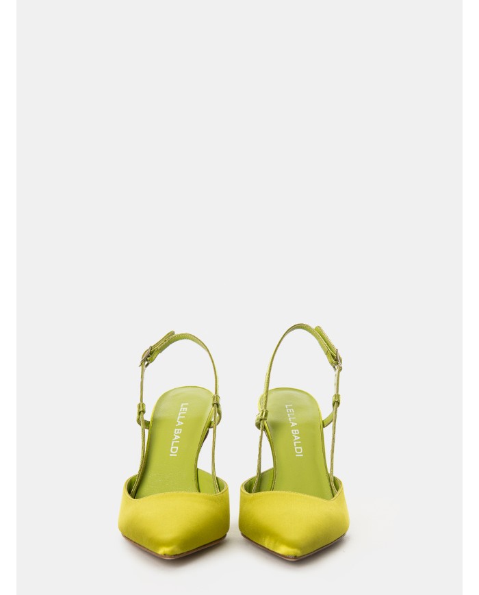 LELLA BALDI Sandalo slingback in raso Lime