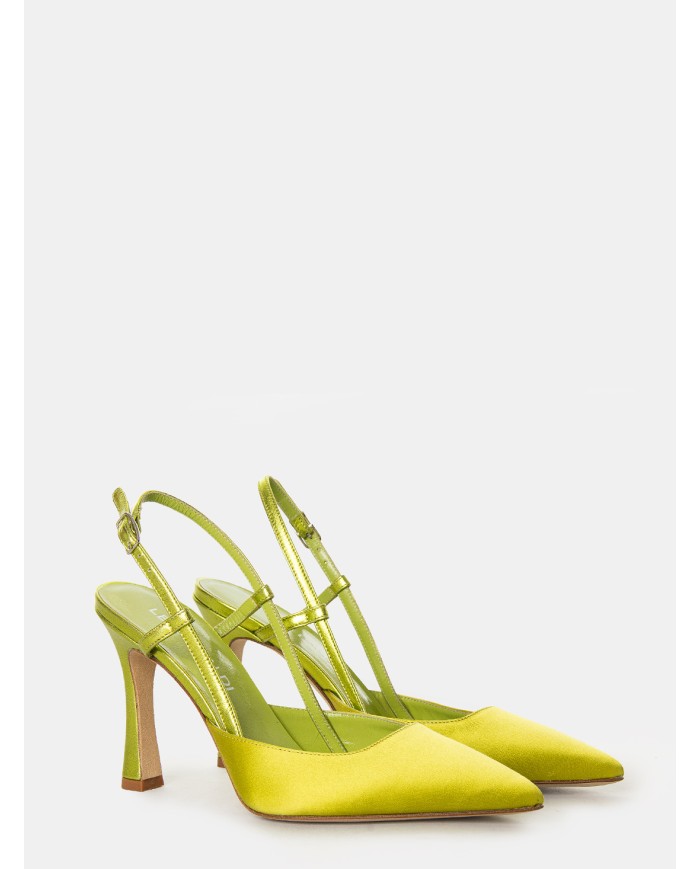LELLA BALDI Sandalo slingback in raso Lime