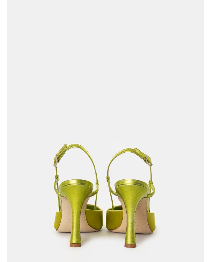 LELLA BALDI Sandalo slingback in raso Lime