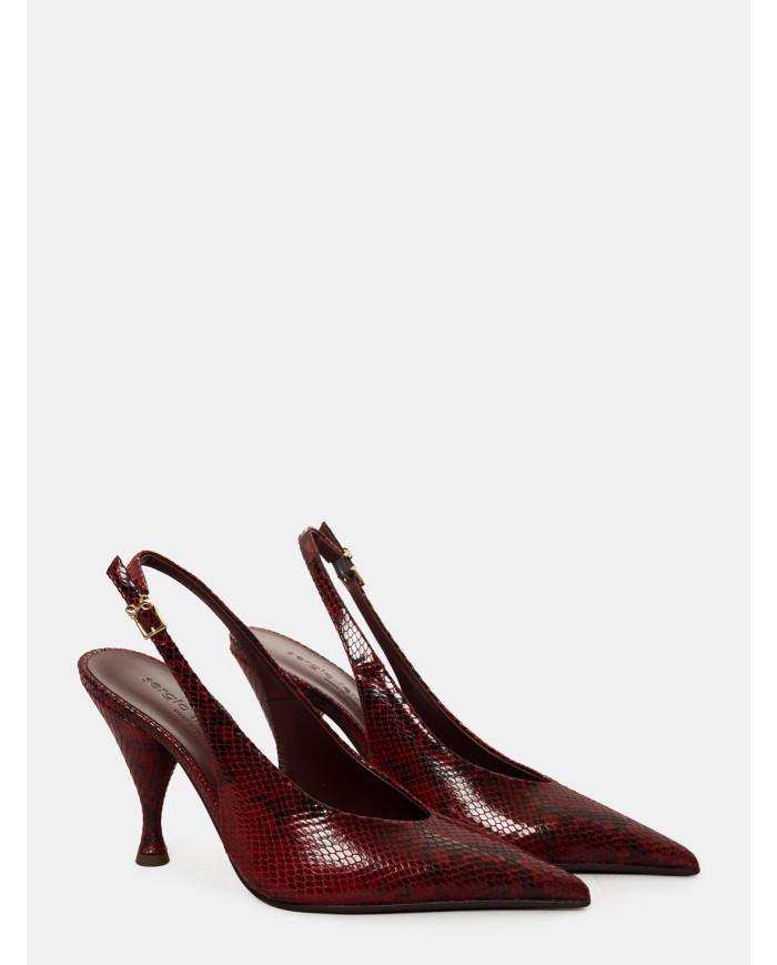 SERGIO LEVANTESI Sandalo slingback in pelle stampa pitone Rubino
