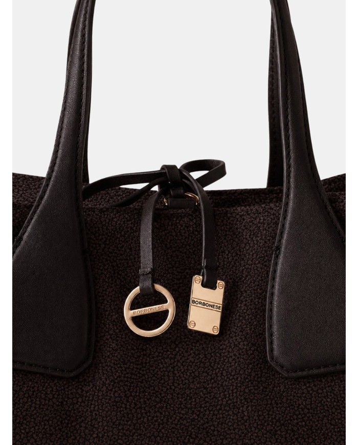 BORBONESE Borsa a Mano Borbonese in Nylon con Tracolla Cioccolato
