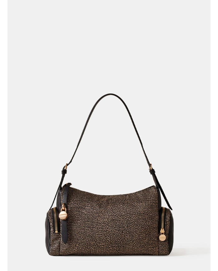 BORBONESE Poche Borsa Hobo Medium Borbonese in Tessuto OP Op Naturale/nero