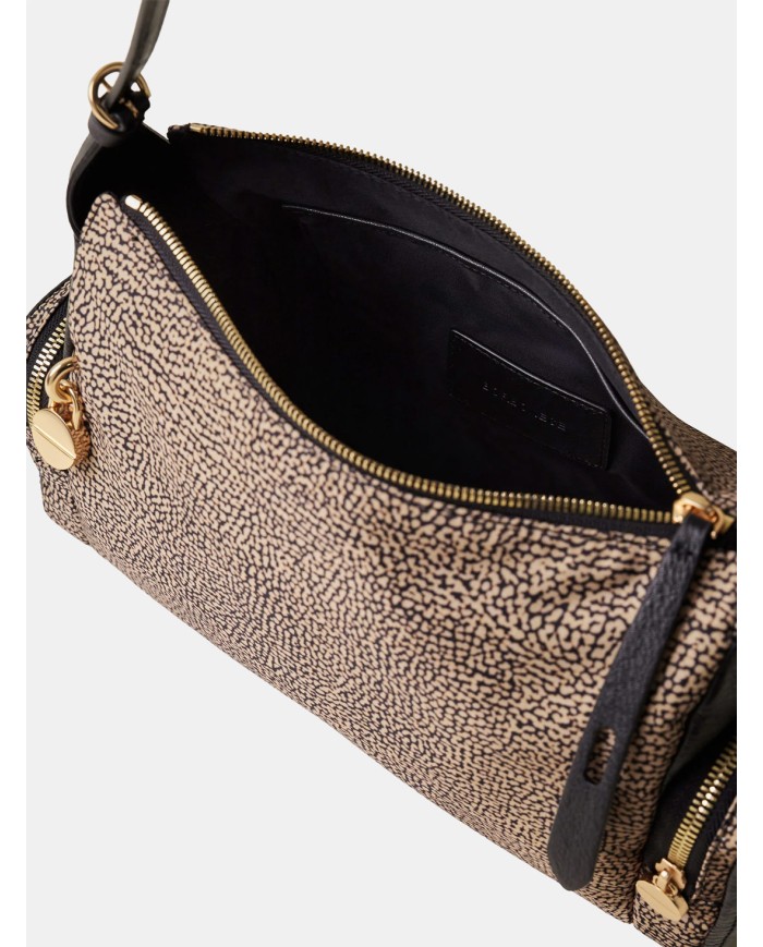 BORBONESE Poche Borsa Hobo Medium Borbonese in Tessuto OP Op Naturale/nero