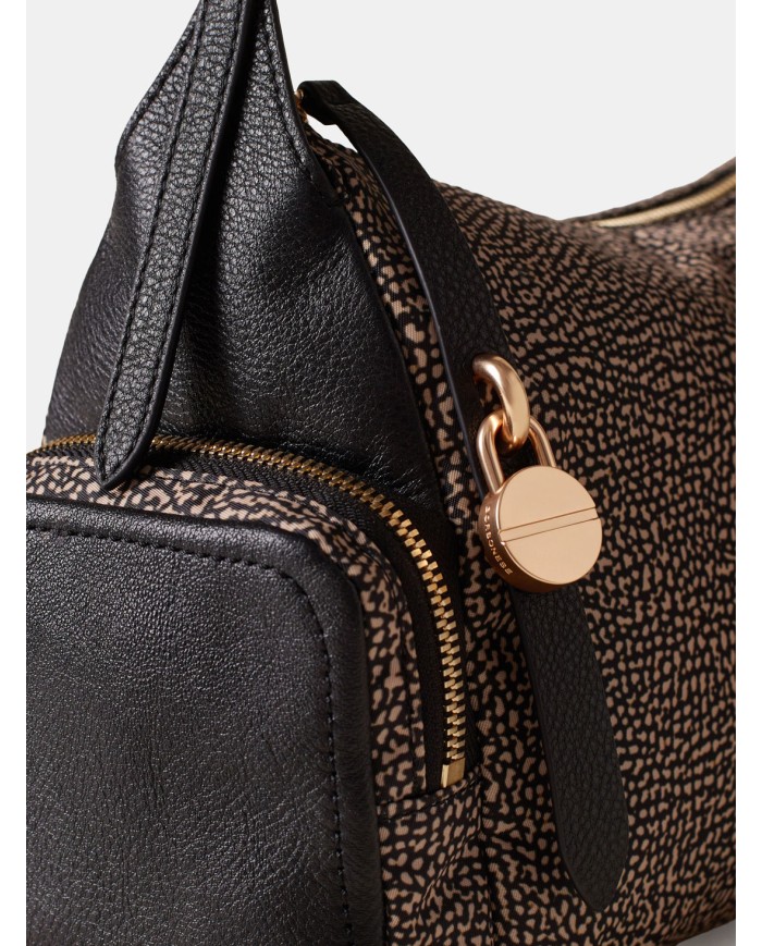 BORBONESE Poche Borsa Hobo Medium Borbonese in Tessuto OP Op Naturale/nero