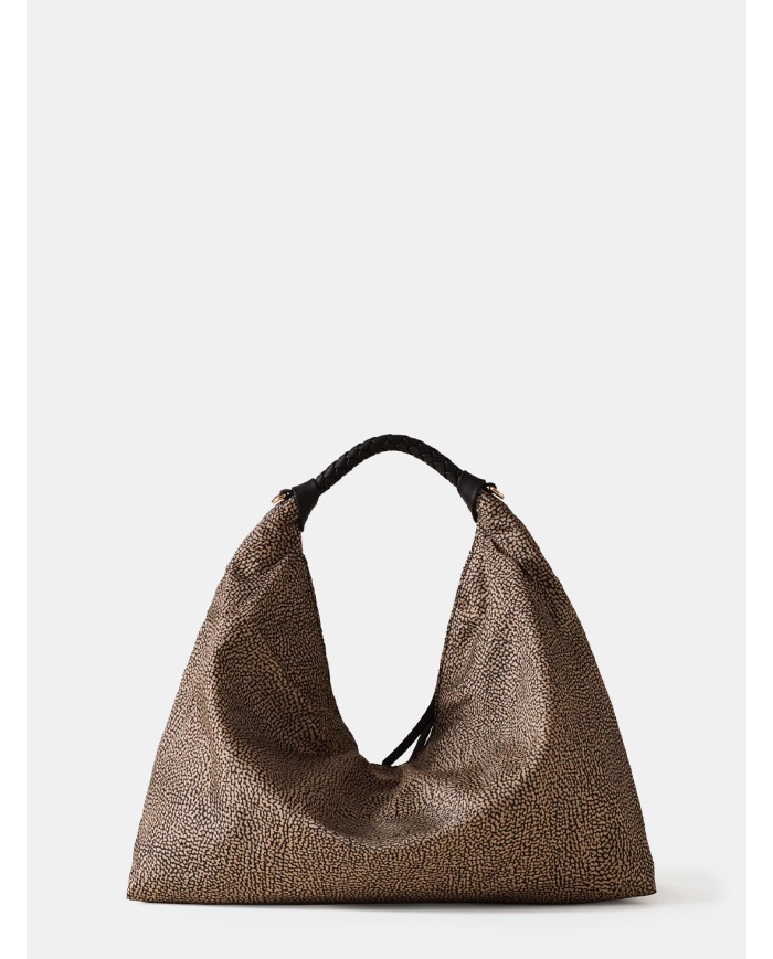BORBONESE Plie Borsa Hobo Medium Borbonese in Tessuto OP Op Naturale/nero