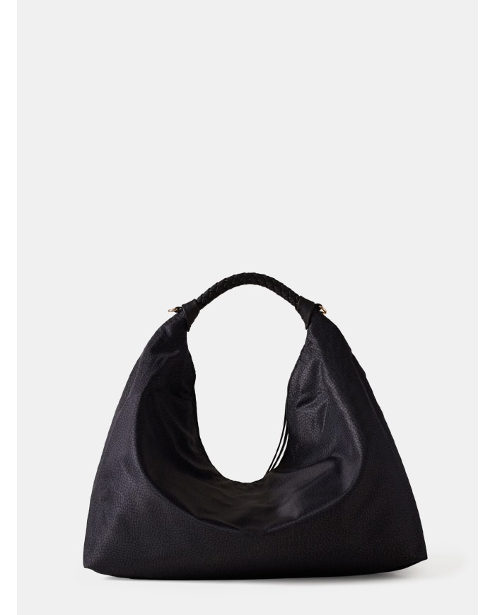 BORBONESE Plie Borsa Hobo Medium Borbonese Dark Black Dark/dark