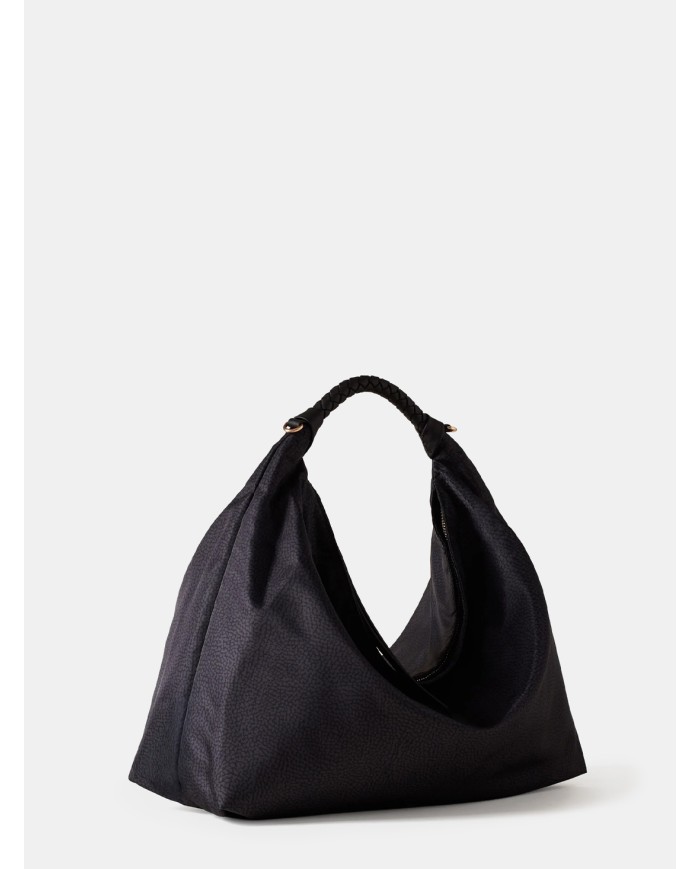 BORBONESE Plie Borsa Hobo Medium Borbonese Dark Black Dark/dark