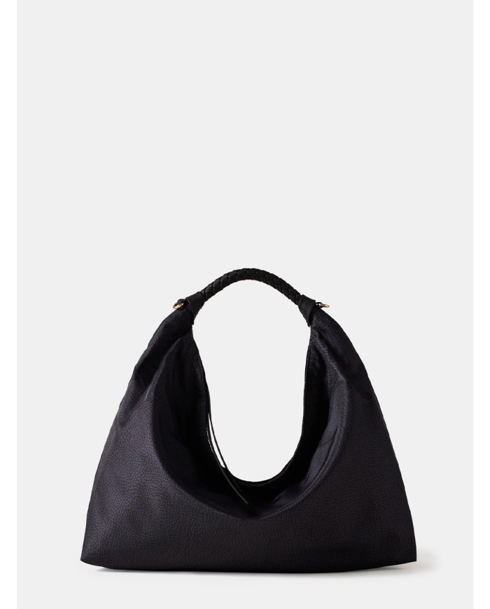 BORBONESE Plie Borsa Hobo Medium Borbonese Dark Black Dark/dark