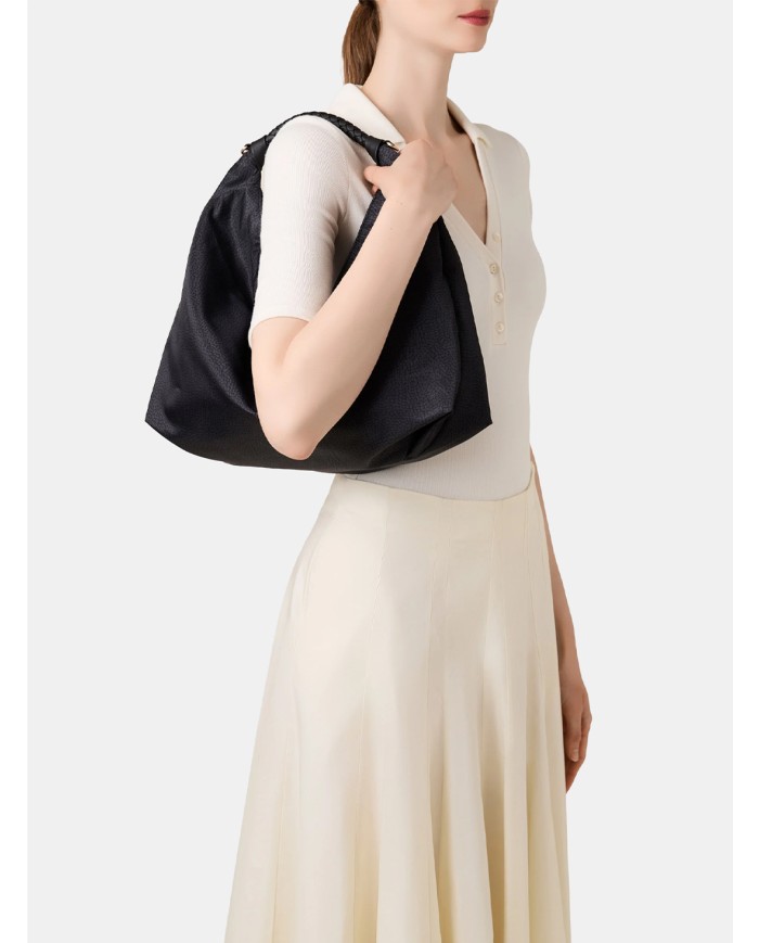 BORBONESE Plie Borsa Hobo Medium Borbonese Dark Black Dark/dark