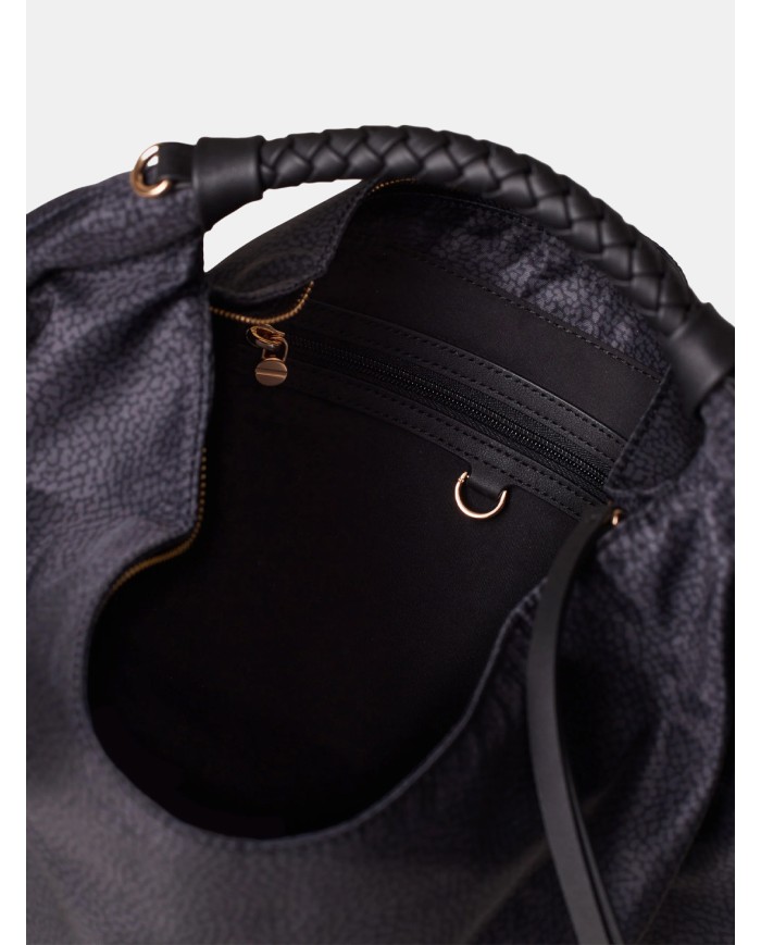 BORBONESE Plie Borsa Hobo Medium Borbonese Dark Black Dark/dark