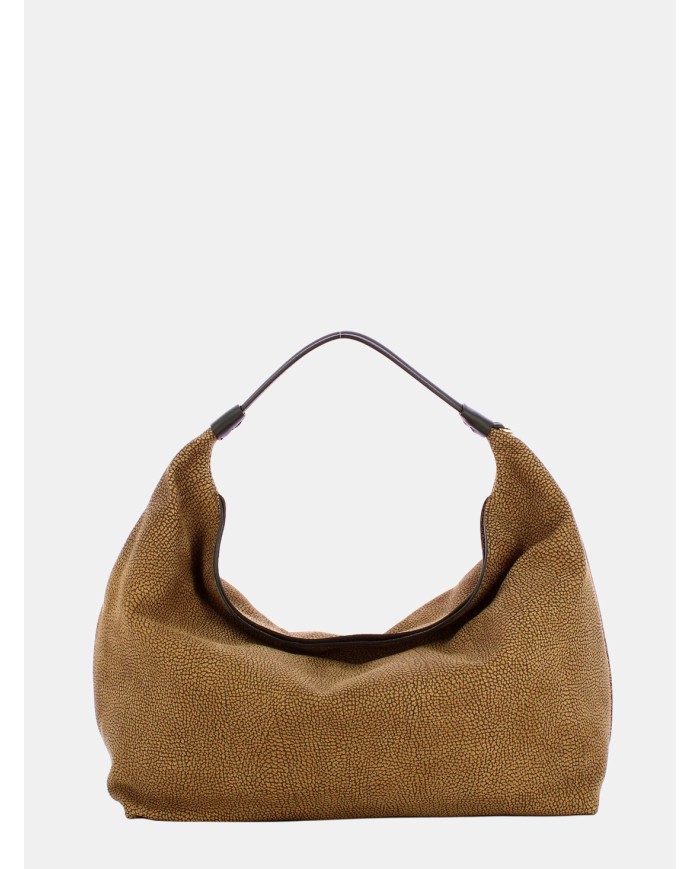 BORBONESE Plie Borsa Hobo Medium Borbonese in Pelle Cumino/ebano