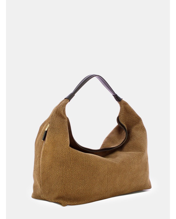 BORBONESE Plie Borsa Hobo Medium Borbonese in Pelle Cumino/ebano