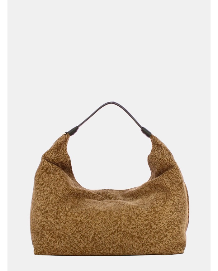 BORBONESE Plie Borsa Hobo Medium Borbonese in Pelle Cumino/ebano