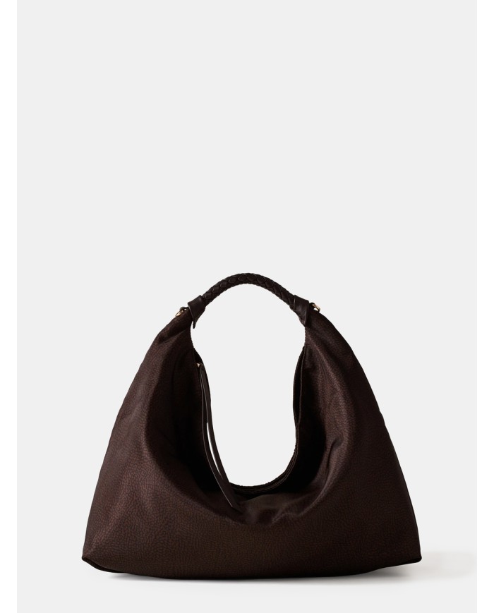 BORBONESE Plie Borsa Hobo Medium Borbonese Tessuto OP Cioccolato