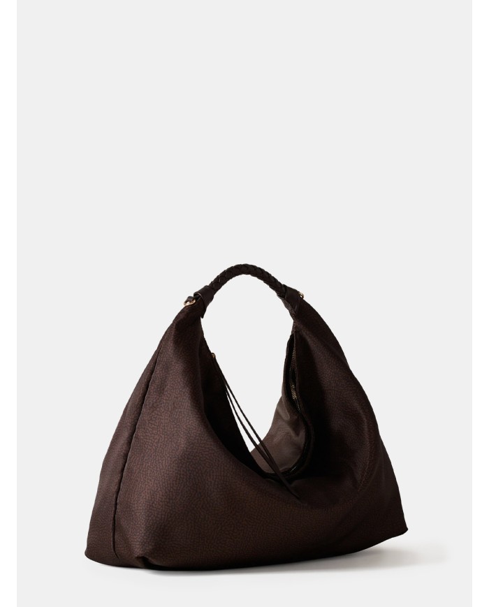 BORBONESE Plie Borsa Hobo Medium Borbonese Tessuto OP Cioccolato
