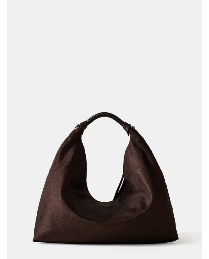 BORBONESE Plie Borsa Hobo Medium Borbonese Tessuto OP Cioccolato
