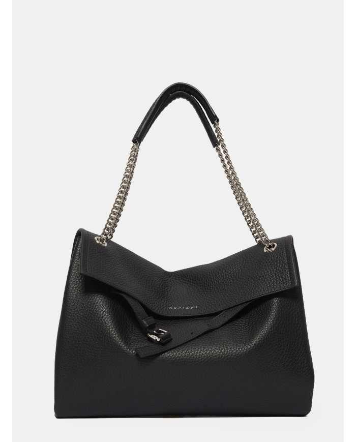ORCIANI Borsa Venus Soft Midi in Pelle Martellata Black