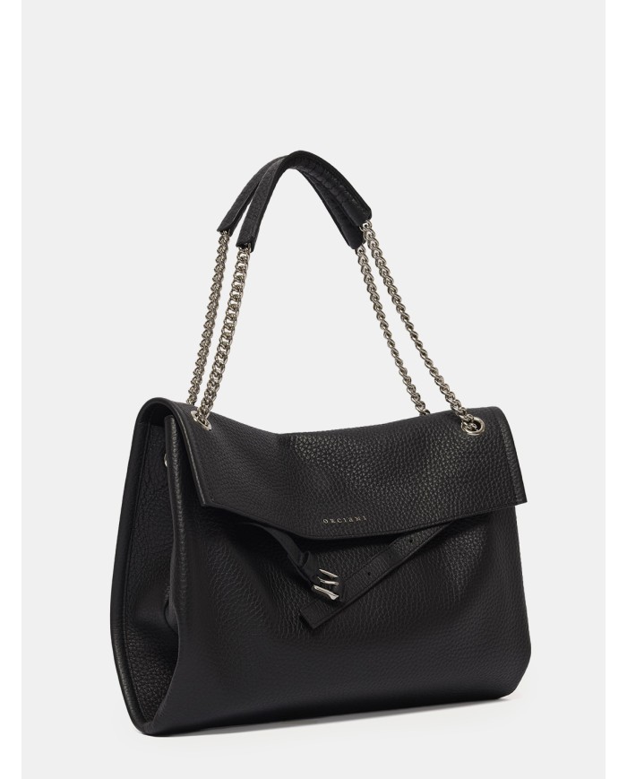 ORCIANI Borsa Venus Soft Midi in Pelle Martellata Black