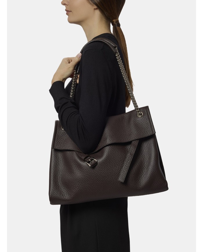 ORCIANI Borsa Venus Soft Midi in Pelle Martellata Black